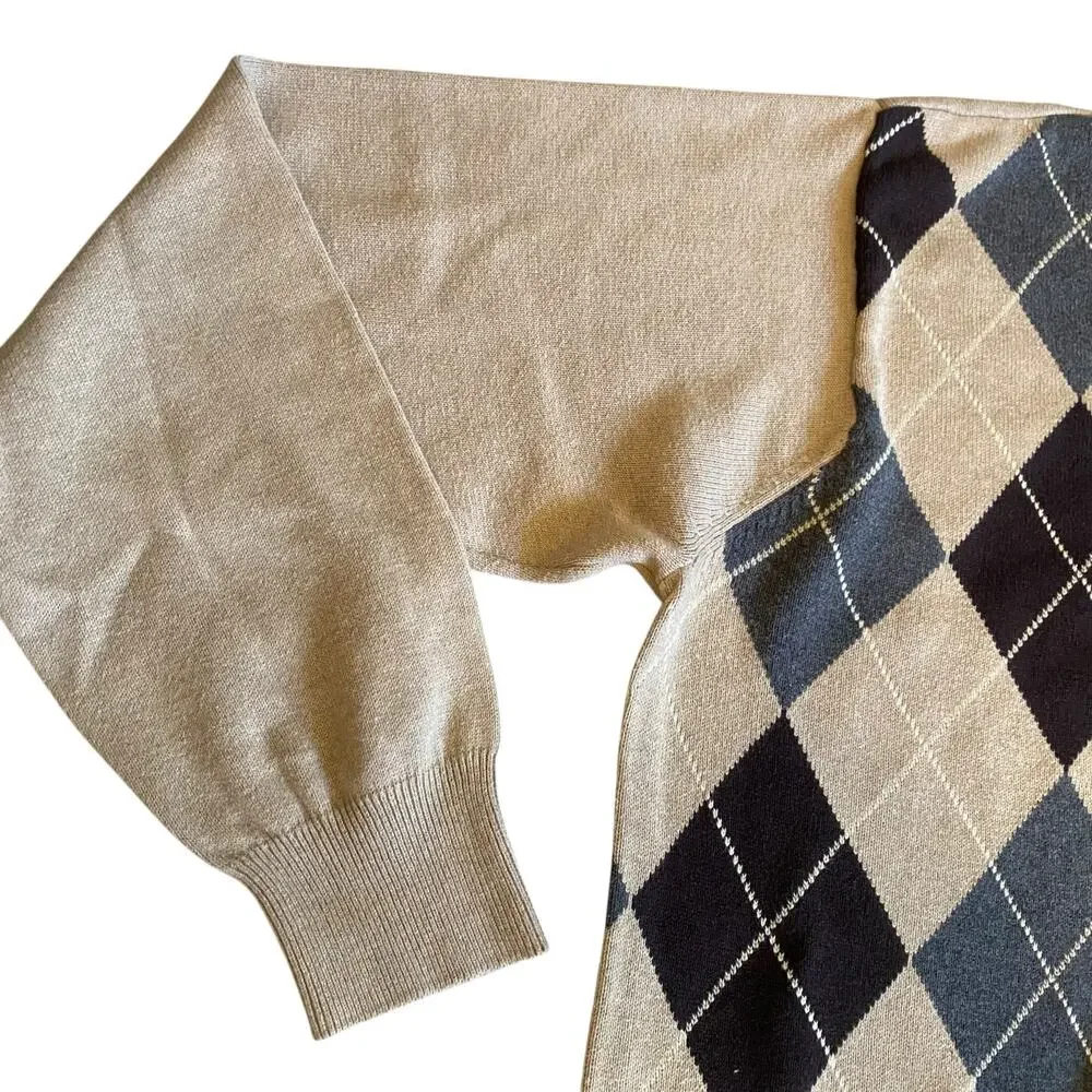 Vintage 90s Y2K Izod Diamond V-Neck Beige Sweater Size XL 100% Cotton Preppy